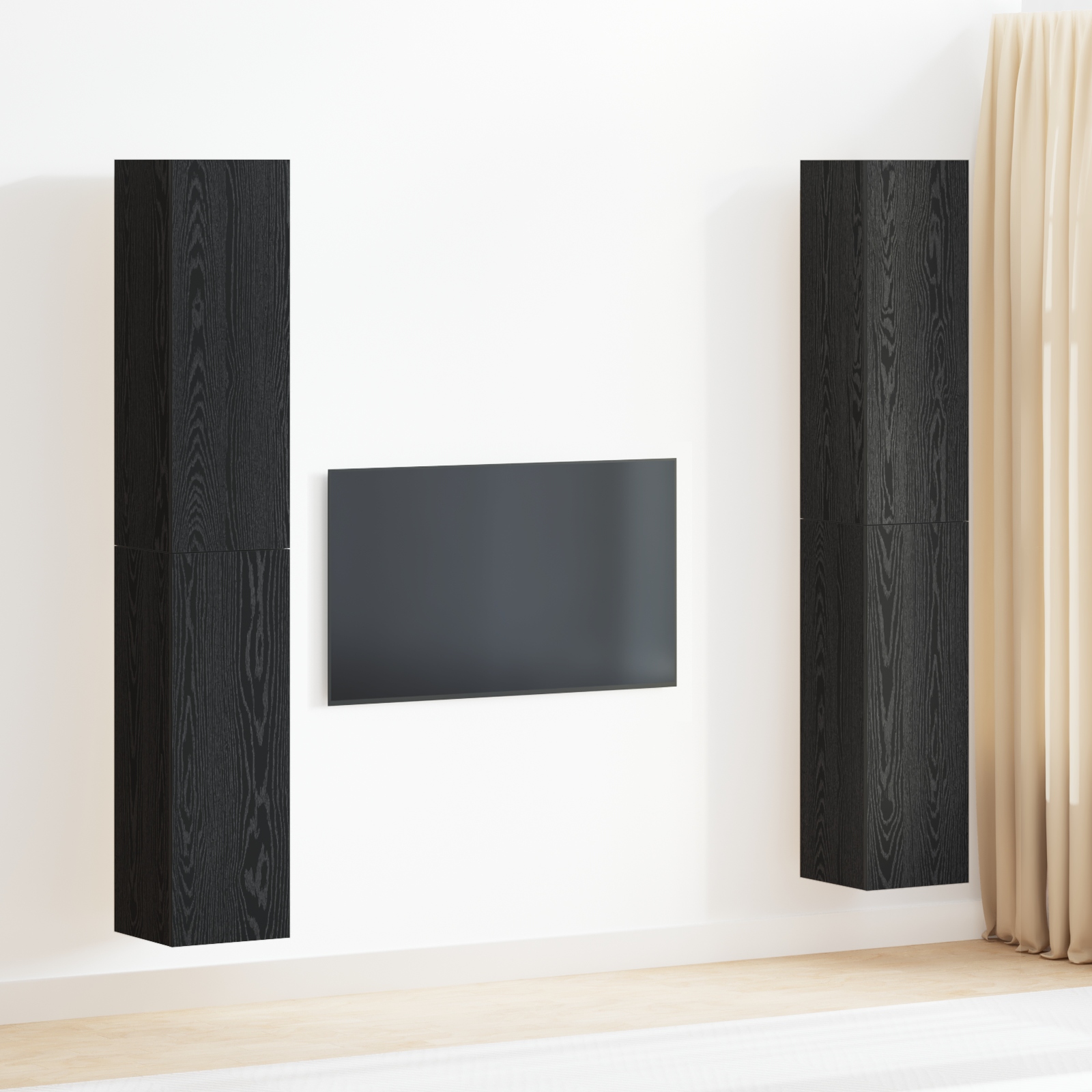 3393568 1 Set Dulapuri TV Pe perete 4 pcs Stejar negru 30.5 x 30 x 90 cm Set Dulapuri TV Pe perete 4 pcs Stejar negru 30.5 x 30 x 90 cm