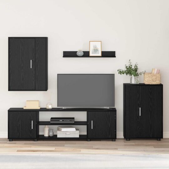 Set de 4 piese pentru cabinet TV Pe perete 4 pcs Stejar negru