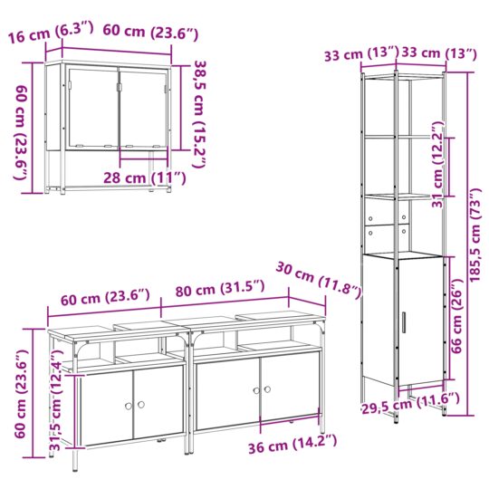 3399395 13 Set de mobilier pentru baie cu raft 4 pcs Stejar sonoma Mediu 3399395 13