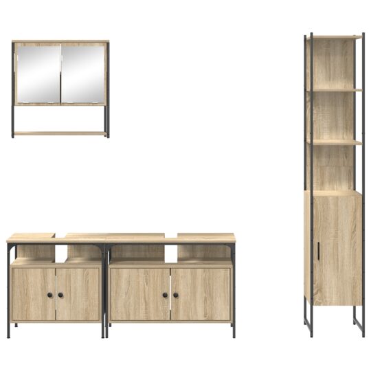 3399395 9 Set de mobilier pentru baie cu raft 4 pcs Stejar sonoma Mediu 3399395 9