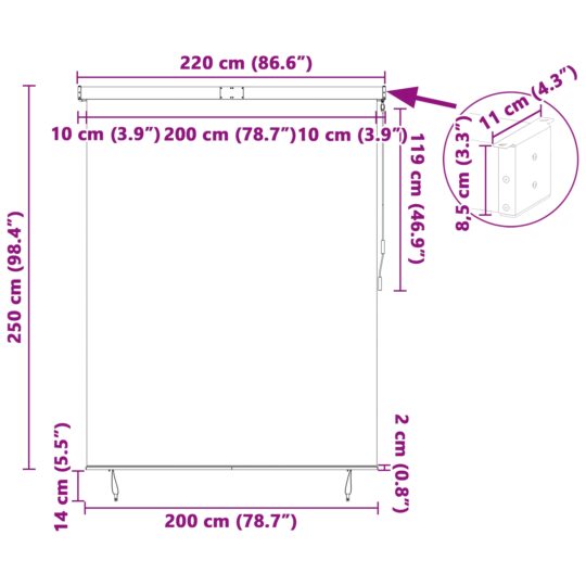 362096 11 Jaluzea Rulou de Exterior Dungi Antracit 220 x 250 cm țesătură 362096 11