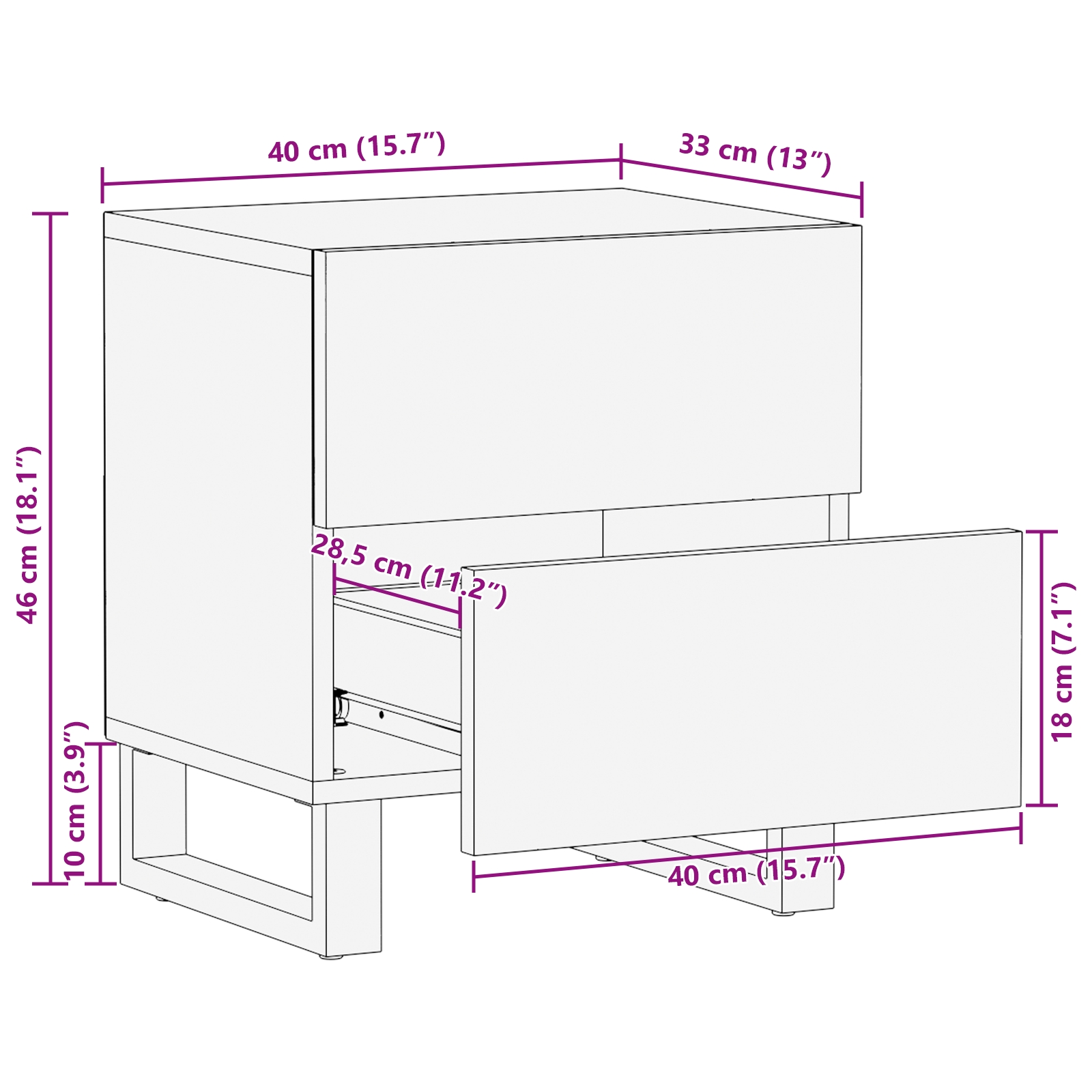 Dulap de noapte cu sertar 2 pcs Alb și negru 40 x 33 x 46 cm - imagine 11