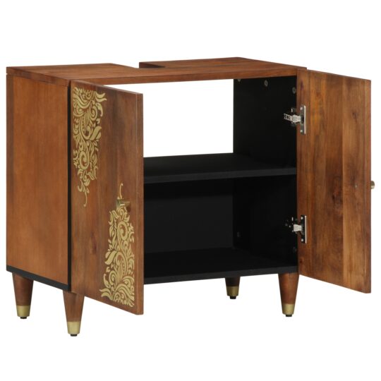 Alternative view of Dulap pentru chiuvetă de baie cu ușă maro miere 62 x 33 x 58 cm