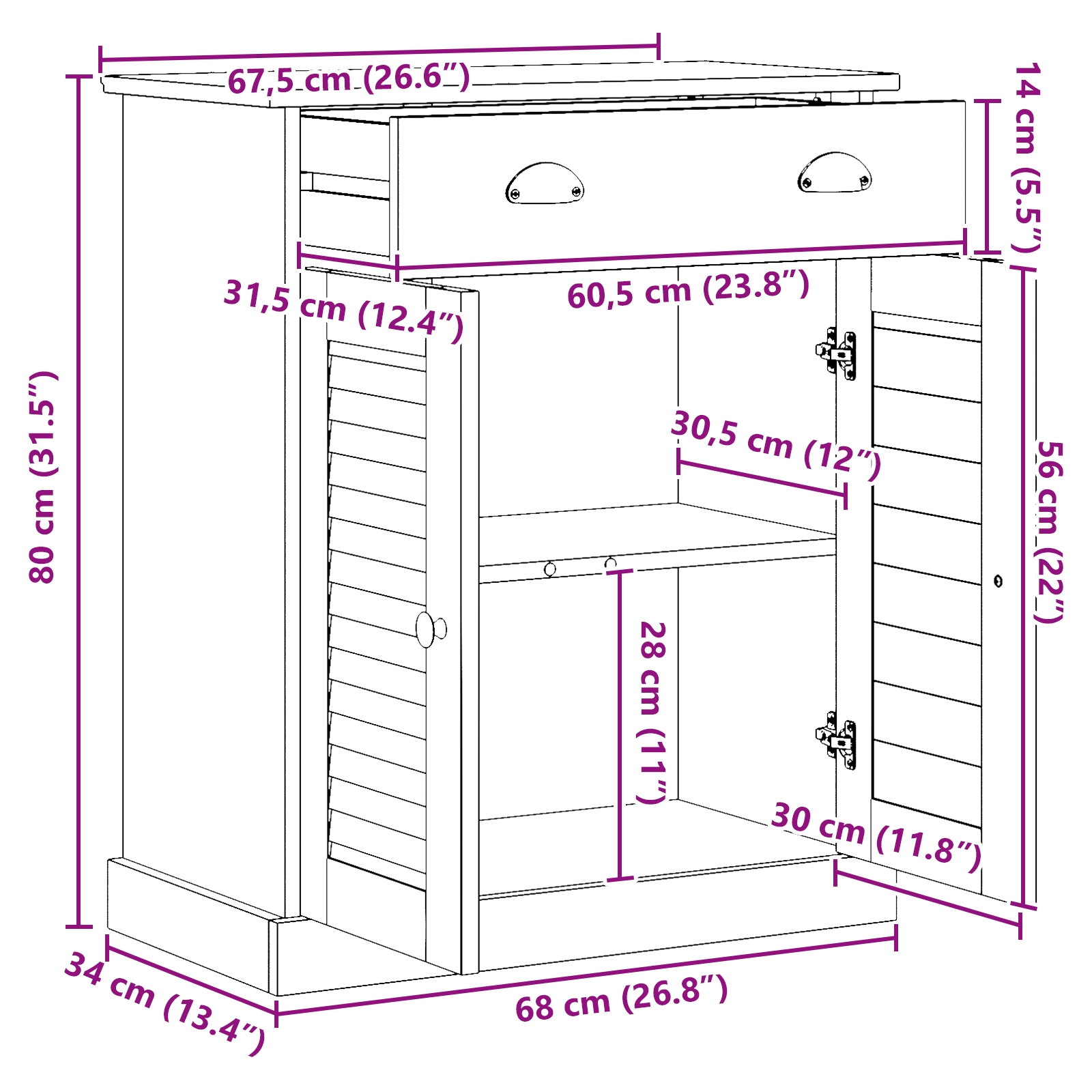 Dulap de Baie VIGO Alb 67.5 x 34 x 80 cm Lemn masiv de pin - imagine 11