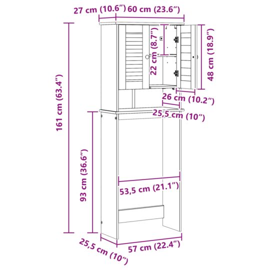 4019128 12 Dulap pentru toaletă cu raft cu ușă VIGO Alb 60 x 27 x 161 cm 4019128 12