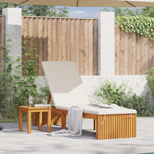 Șezlong cu pernă Maro 200 x 55 x 94cm Lemn masiv de acacia