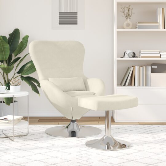 42002753 3 Scaun Egg cu Taburet Crem 63 x 73 x 90 cm Catifea 42002753 3