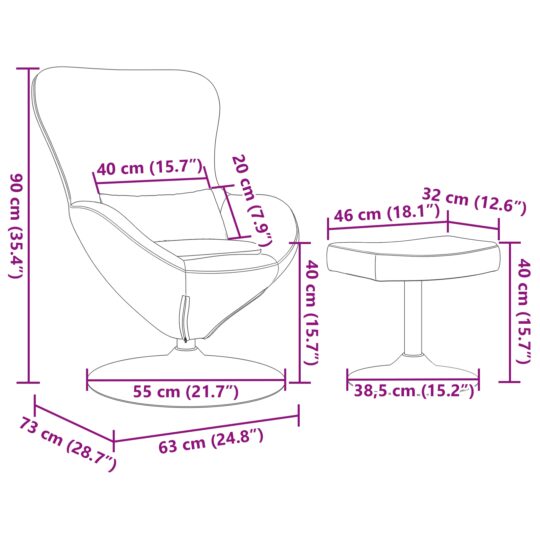 42002754 8 Scaun Egg cu Taburet Violet 63 x 73 x 90 cm Catifea 42002754 8