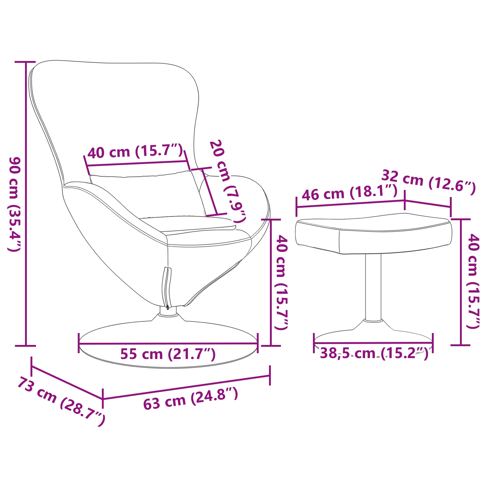 42002754 8 Scaun Egg cu Taburet Violet 63 x 73 x 90 cm Catifea Scaun Egg cu Taburet Violet 63 x 73 x 90 cm Catifea - imagine 8
