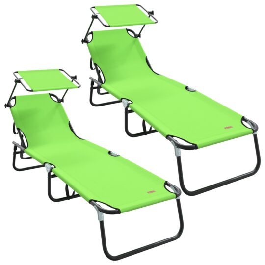 Alternative view of Șezlong pliabil cu pernă 2 pcs Verde 56 x 190 x 81cm țesătură