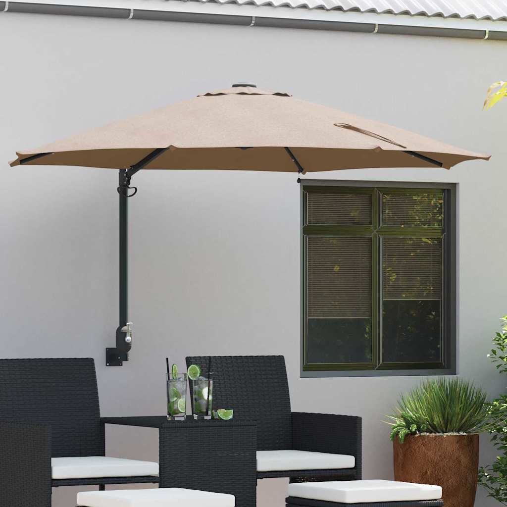 42003246 1 Parasol de Grădină Montat pe Perete cu LED-uri Gri Taupe 248 cm Parasol de Grădină Montat pe Perete cu LED-uri Gri Taupe 248 cm