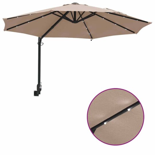 42003246 10 Parasol de Grădină Montat pe Perete cu LED-uri Gri Taupe 248 cm 42003246 10