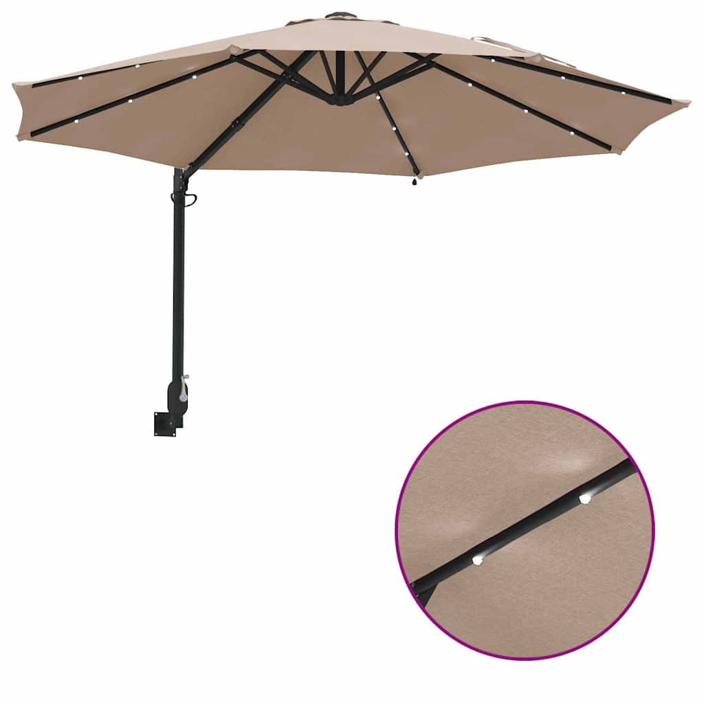 42003246 10 Parasol de Grădină Montat pe Perete cu LED-uri Gri Taupe 248 cm Parasol de Grădină Montat pe Perete cu LED-uri Gri Taupe 248 cm - imagine 10