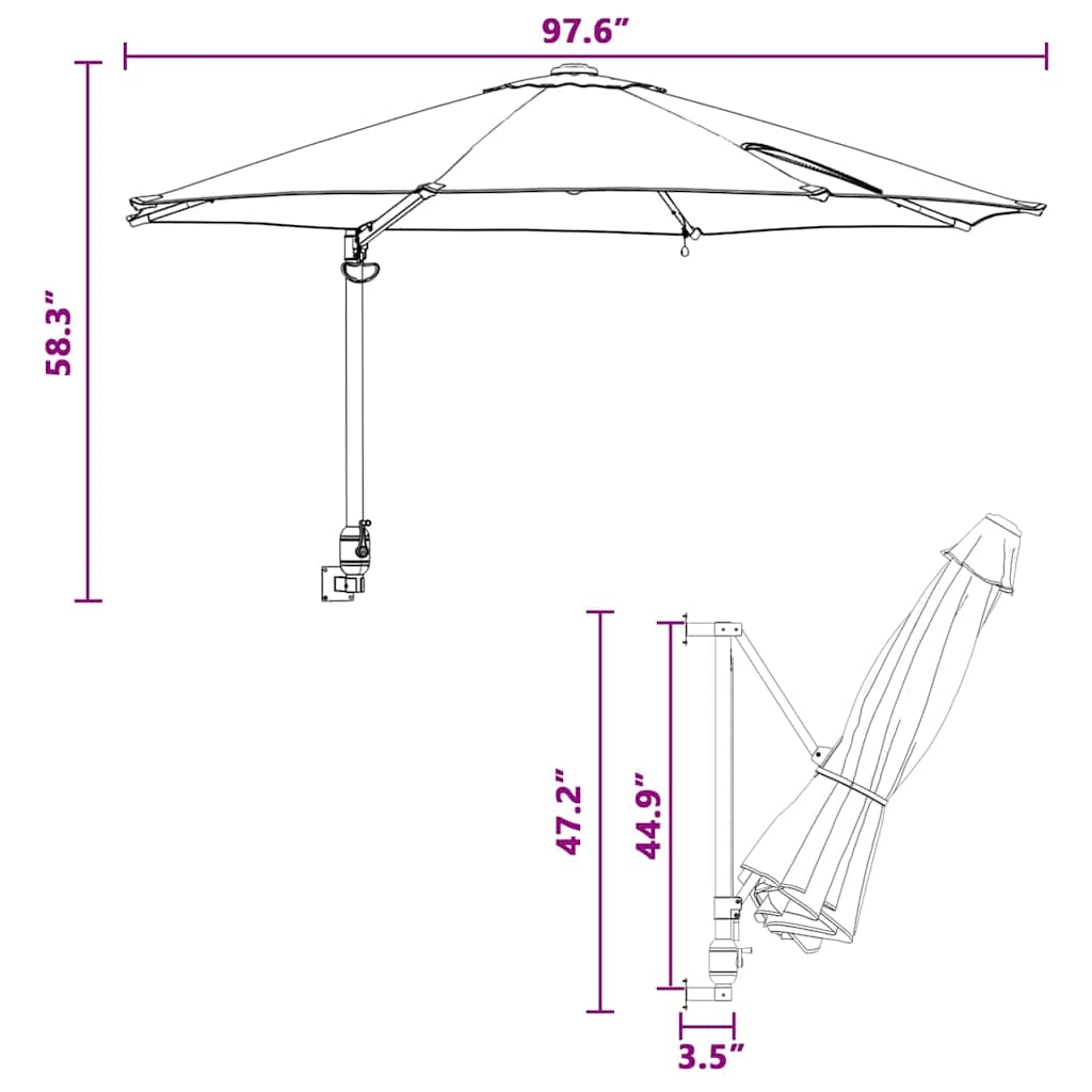 42003246 11 Parasol de Grădină Montat pe Perete cu LED-uri Gri Taupe 248 cm Parasol de Grădină Montat pe Perete cu LED-uri Gri Taupe 248 cm - imagine 11