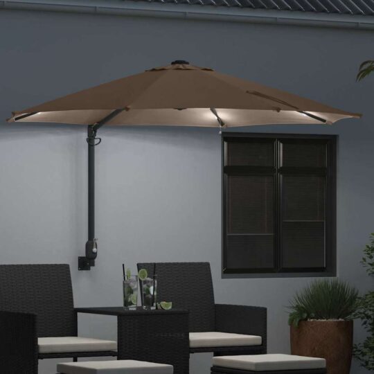 42003246 3 Parasol de Grădină Montat pe Perete cu LED-uri Gri Taupe 248 cm 42003246 3
