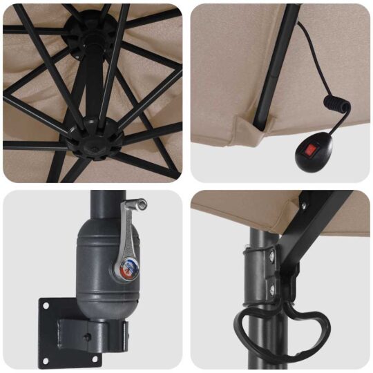 42003246 7 Parasol de Grădină Montat pe Perete cu LED-uri Gri Taupe 248 cm 42003246 7