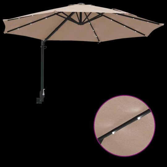 42003246 9 Parasol de Grădină Montat pe Perete cu LED-uri Gri Taupe 248 cm 42003246 9