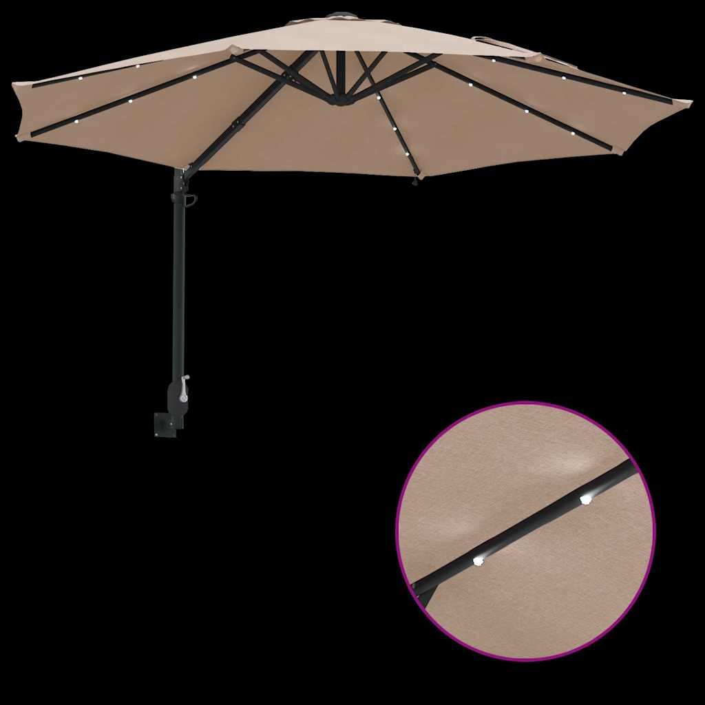42003246 9 Parasol de Grădină Montat pe Perete cu LED-uri Gri Taupe 248 cm Parasol de Grădină Montat pe Perete cu LED-uri Gri Taupe 248 cm - imagine 9