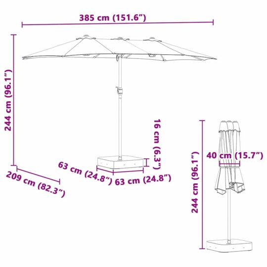 42003278 9 Parasol de Grădină Gri taupe 385 x 209 x 244 cm țesătură 42003278 9