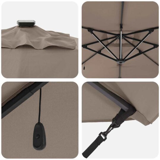 42003322 8 Umbrela de patio Roma cu LED-uri - Taupe (286 x 285 x 270 cm) - Aluminium 42003322 8