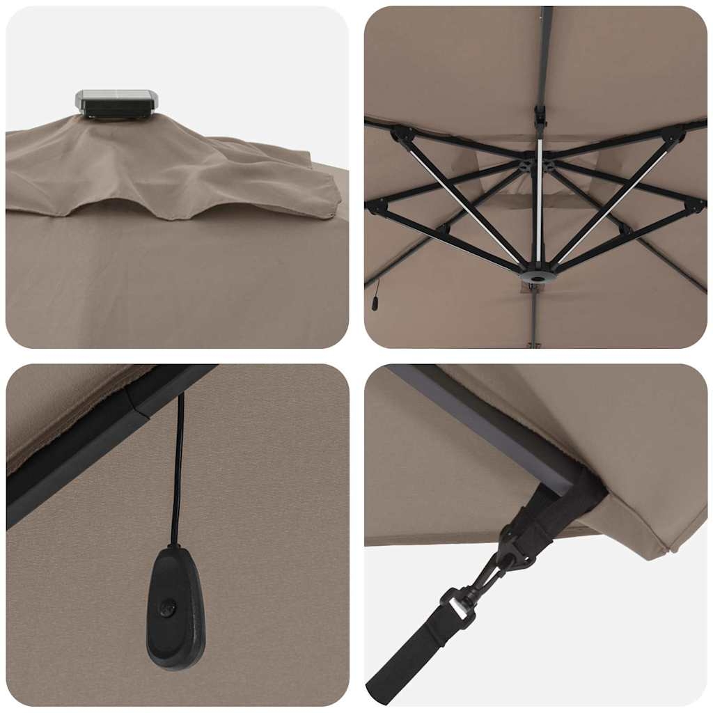 42003322 8 Umbrela de patio Roma cu LED-uri - Taupe (286 x 285 x 270 cm) - Aluminium Umbrela de patio Roma cu LED-uri - Taupe (286 x 285 x 270 cm) - Aluminium - imagine 8