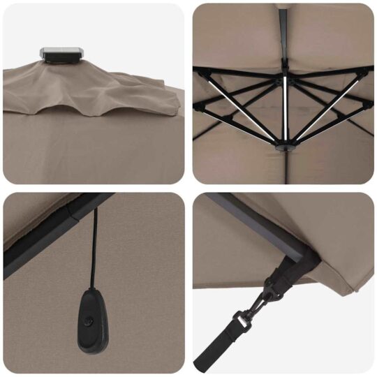 42003330 8 Umbrela Cantilever Roma de la cu LED-uri Taupe 352x251x265 cm Aluminiu 42003330 8