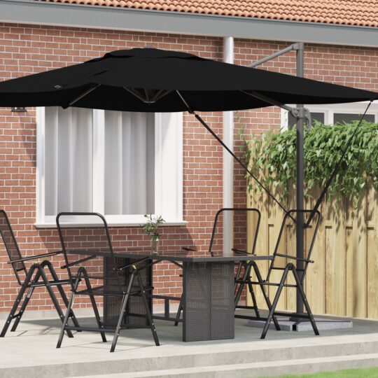 Parasol Roma Negru 286 x 285 x 265 cm Poliester și Aluminiu