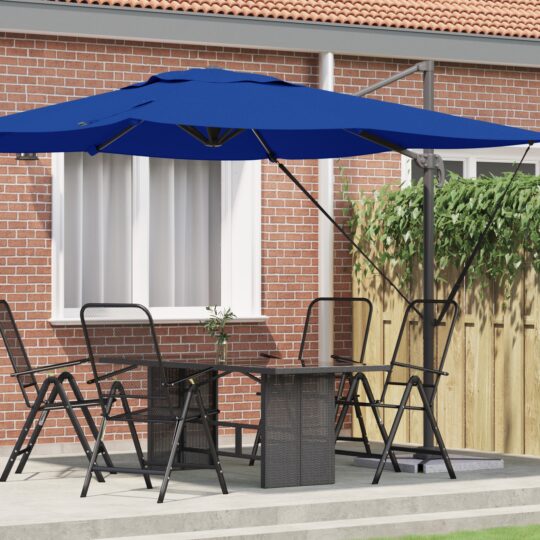 Parasol Roma albastru 286 x 285 x 265 cm Poliester și Aluminiu