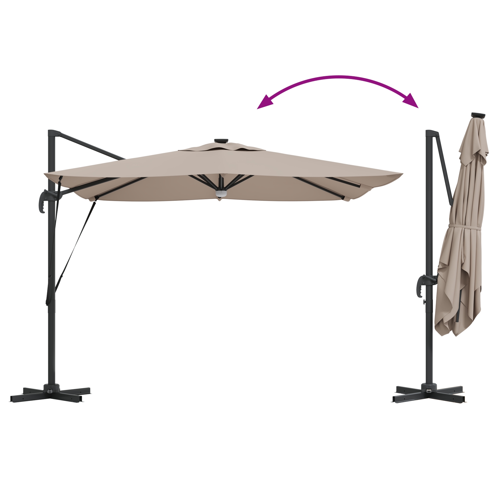 42003354 13 Umbrela de grădină Cantilever Roma cu LED-uri Taupe 286x285x270 cm din aluminiu Umbrela de grădină Cantilever Roma cu LED-uri Taupe 286x285x270 cm din aluminiu - imagine 13