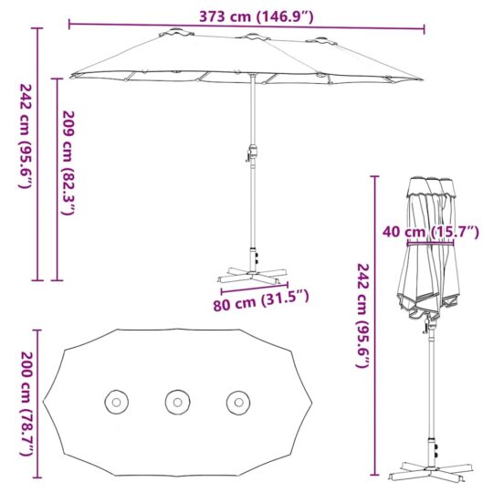 42003370 11 Parasol de Grădină Gri taupe 380 x 196 x 235 cm 42003370 11