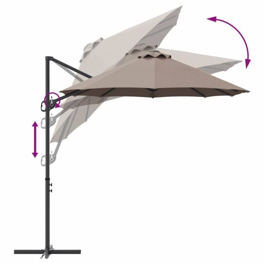 42003378 11 Parasol cu braț cantilever pentru grădină cu blocare Gri taupe 42003378 11