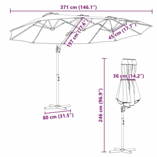 42003378 12 Parasol cu braț cantilever pentru grădină cu blocare Gri taupe 42003378 12