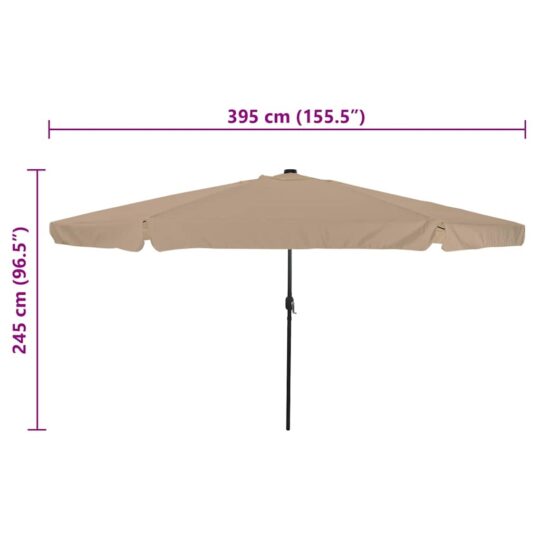42003647 8 Umbrelă de grădină cu LED-uri, ø395x245 cm, taupe 42003647 8