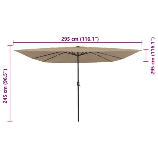 42003663 8 Umbrelă de grădină pătrată cu LED, 295x245 cm, taupe 42003663 8
