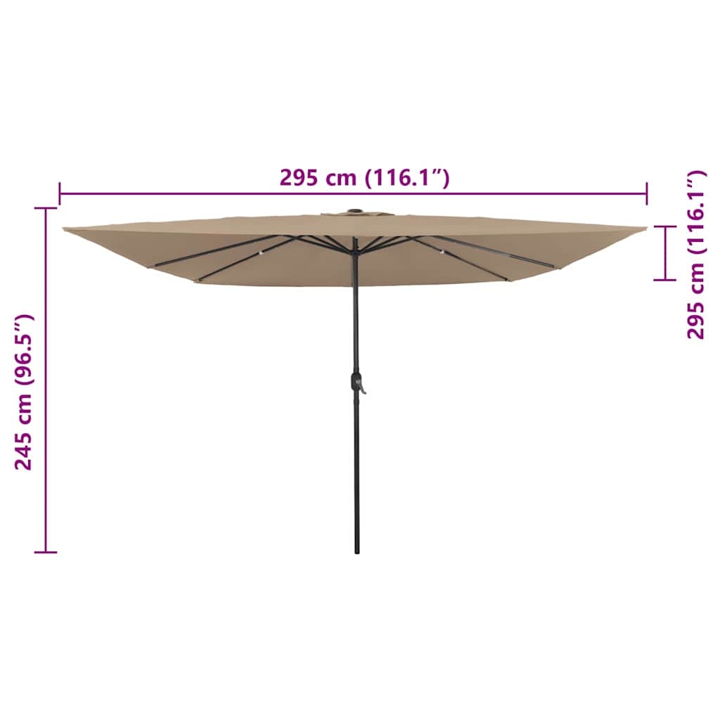 42003663 8 Umbrelă de grădină pătrată cu LED, 295x245 cm, taupe Umbrelă de grădină pătrată cu LED, 295x245 cm, taupe - imagine 8