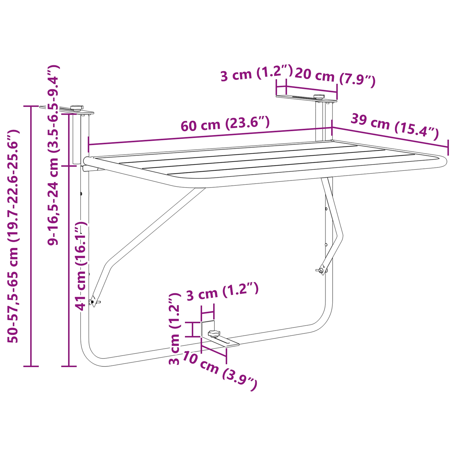 42008073 11 Masă Suspendată pentru Balcon Muștar 60 x 39 x 65 cm Oțel Masă Suspendată pentru Balcon Muștar 60 x 39 x 65 cm Oțel - imagine 11