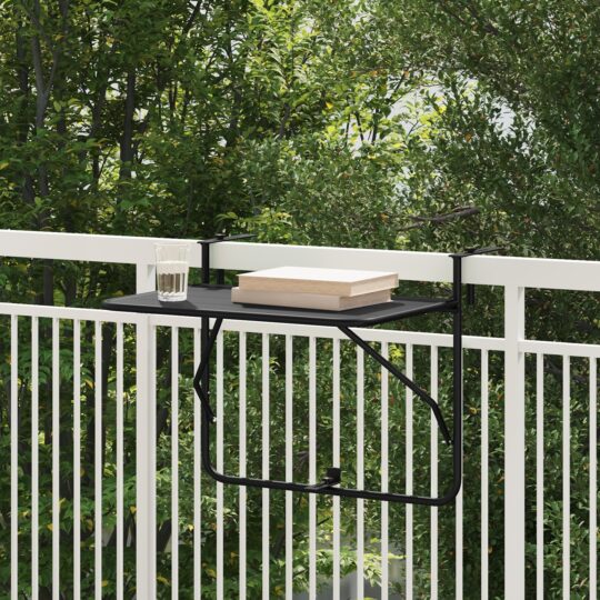 Masă Suspendată pentru Balcon Negru 60 x 39 x 65 cm Oțel