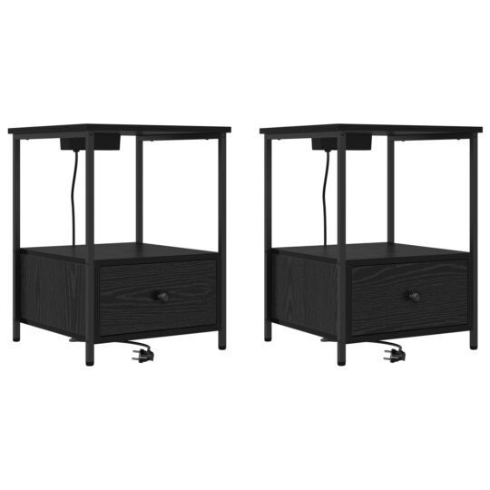 Alternative view of Cabinet de noptiere cu stație de încărcare 2 pcs Stejar negru