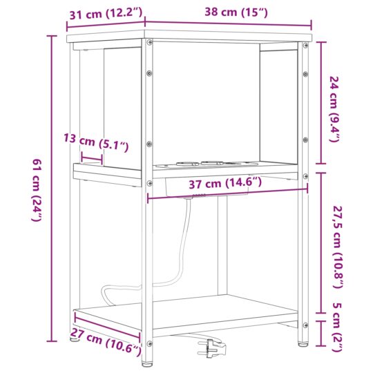 859458 12 Dulap de noapte Stejar brun 38 x 31 x 61 cm Lemn compozit 859458 12