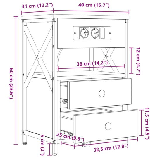 859468 13 Dulap de noapte Stejar brun 40 x 31 x 60 cm Lemn compozit 859468 13