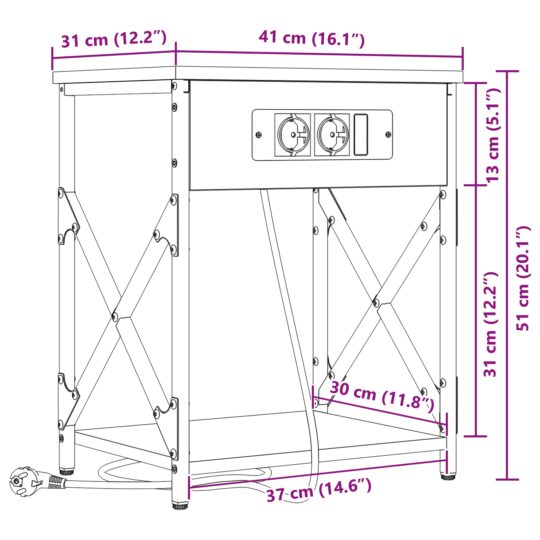 859505 12 Cabinet de noptiere cu stație de încărcare Stejar negru 859505 12