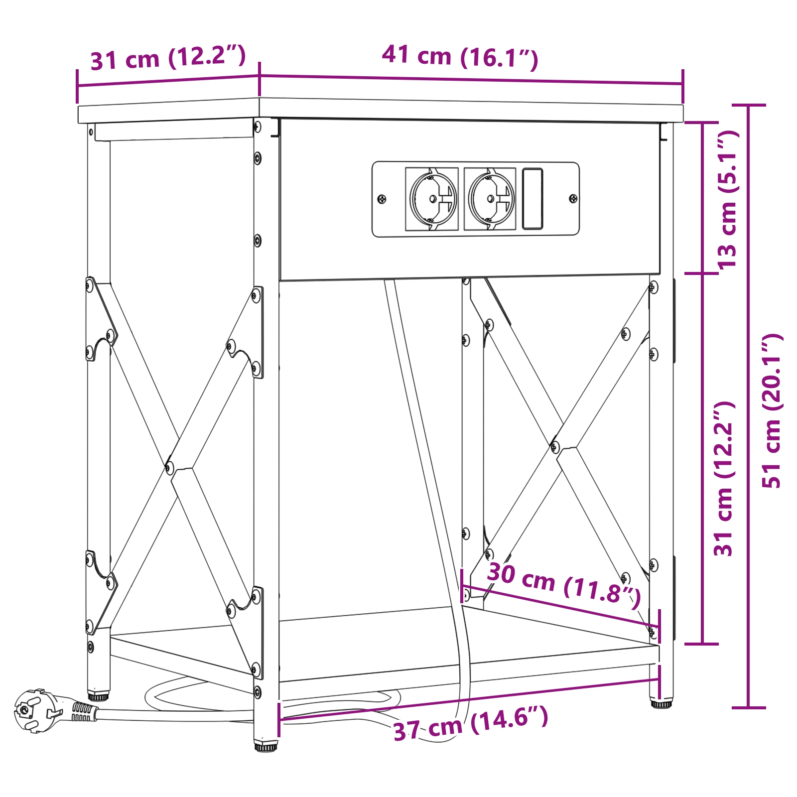 859505 12 Cabinet de noptiere cu stație de încărcare Stejar negru Cabinet de noptiere cu stație de încărcare Stejar negru - imagine 12