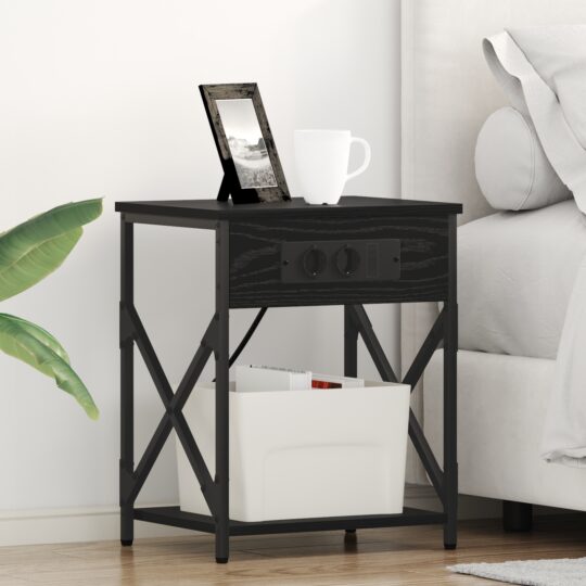 Cabinet de noptiere cu stație de încărcare 2 pcs Stejar negru