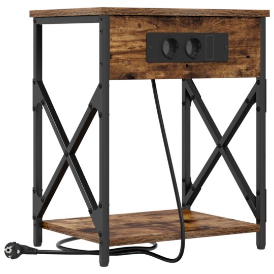 Alternative view of Cabinet de noptiere cu stație de încărcare Stejar afumat