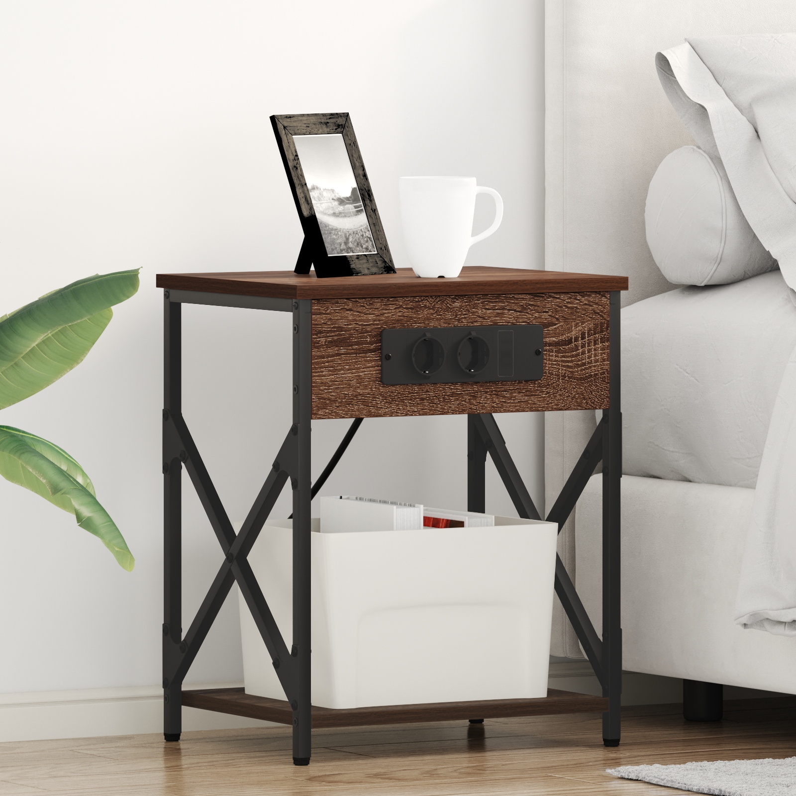 859513 1 Cabinet de noptiere cu stație de încărcare Stejar brun Cabinet de noptiere cu stație de încărcare Stejar brun