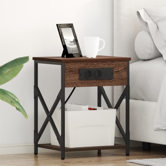 Cabinet de noptiere cu stație de încărcare 2 pcs Stejar brun