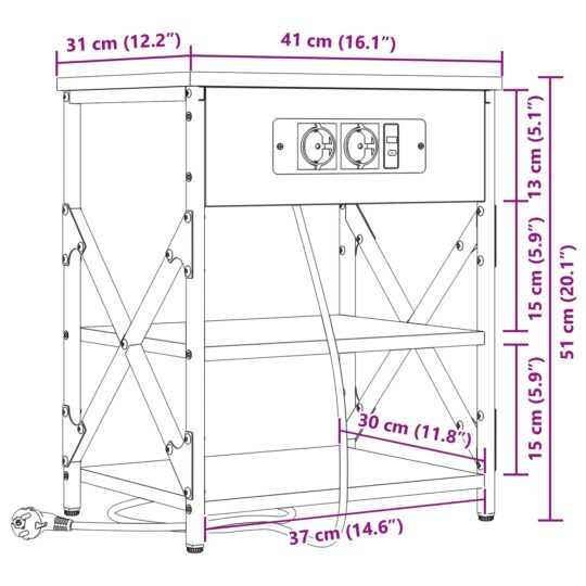 859516 13 Cabinet de noptiere cu stație de încărcare 2 pcs Stejar negru 859516 13