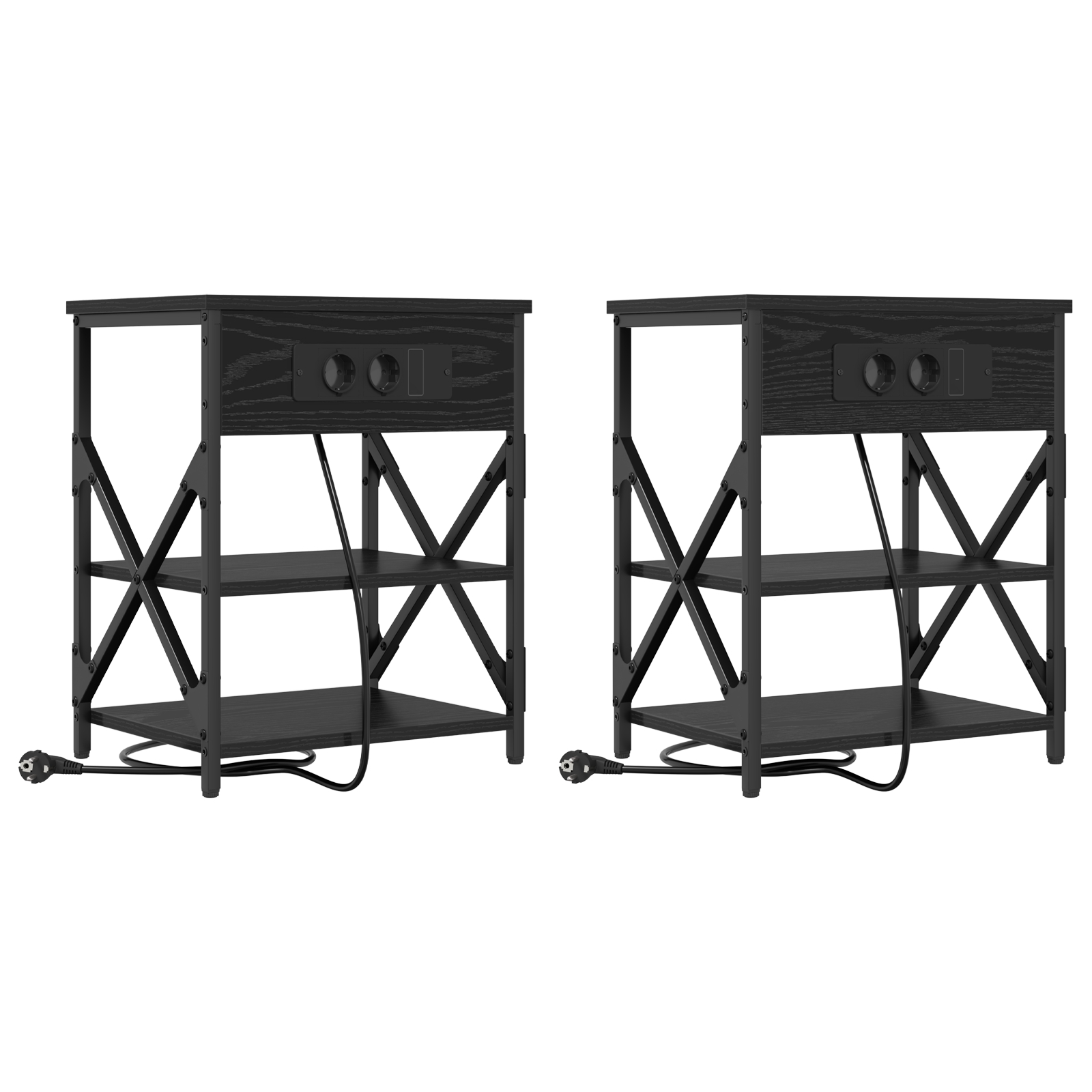 859516 2 Cabinet de noptiere cu stație de încărcare 2 pcs Stejar negru Cabinet de noptiere cu stație de încărcare 2 pcs Stejar negru - imagine 2