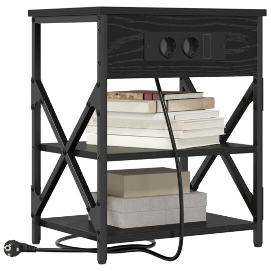 859516 3 Cabinet de noptiere cu stație de încărcare 2 pcs Stejar negru 859516 3