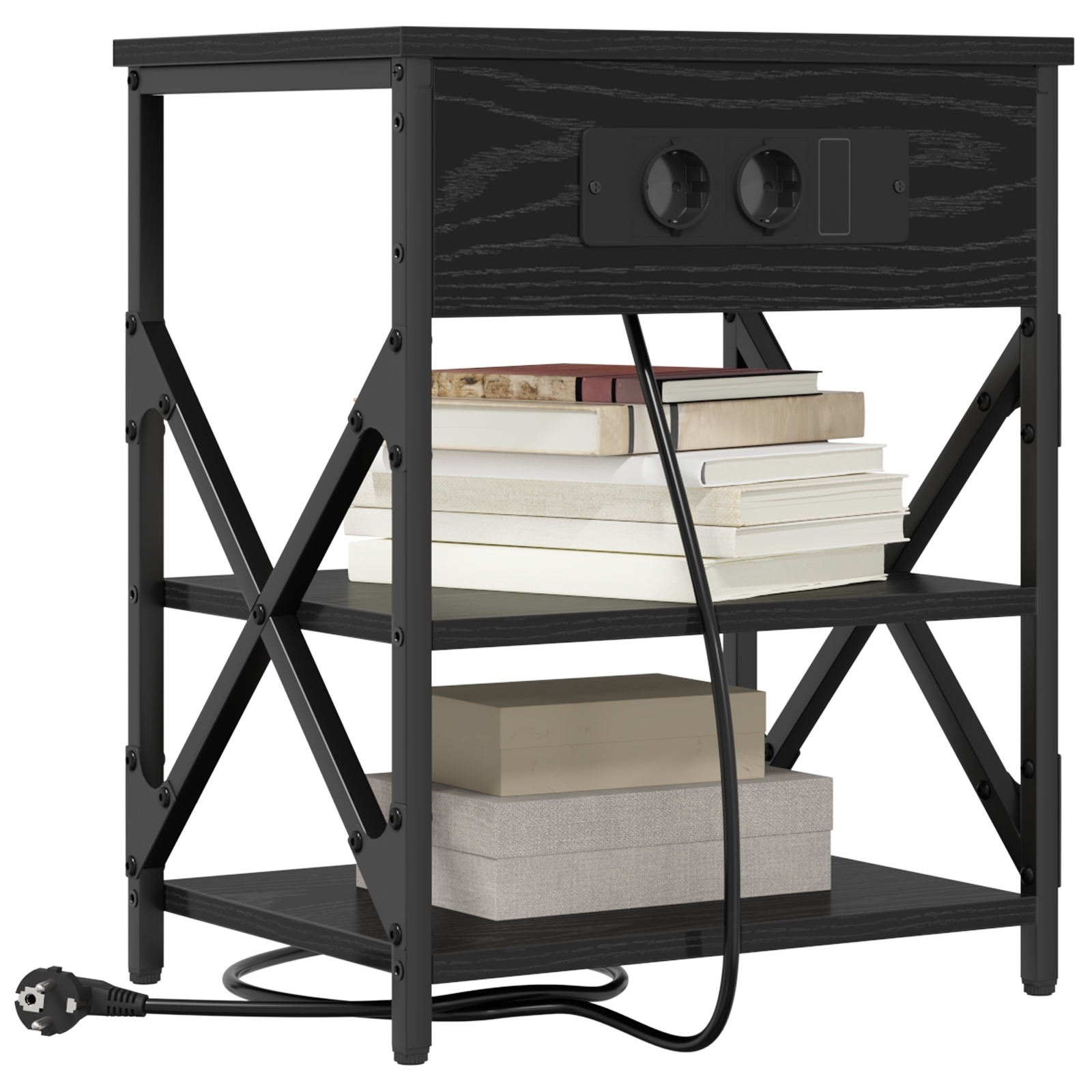 859516 3 Cabinet de noptiere cu stație de încărcare 2 pcs Stejar negru Cabinet de noptiere cu stație de încărcare 2 pcs Stejar negru - imagine 3